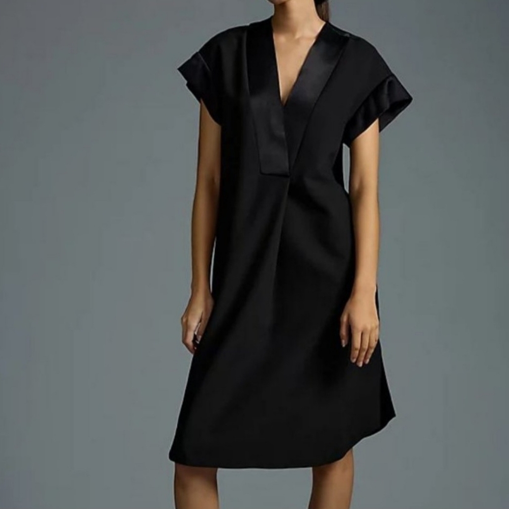 Maeve Anthropologie Black Satin Shift Dress Medium